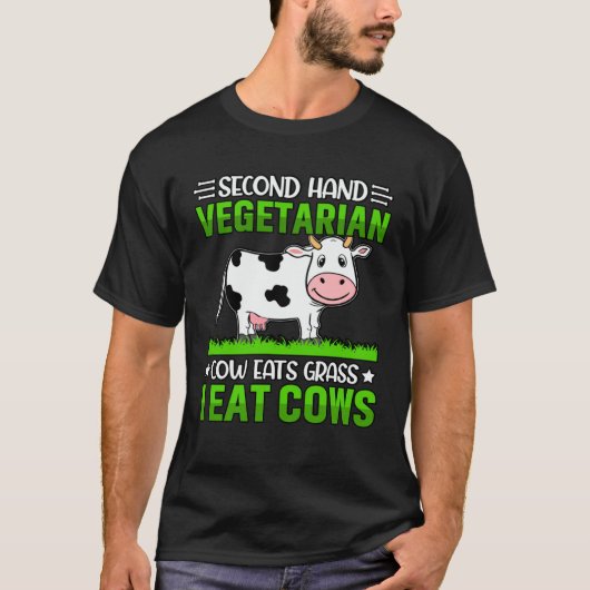 二番手のベジタリアンの牛は草を食べます 私は牛を食べます Tシャツ (正面)