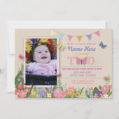 二番目の女の子の第2 2 2匹の蝶誕生日の招待 招待状 (正面)