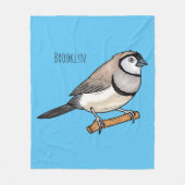 二筋フィンチバードカートゥーンイラストレーション フリースブランケット (正面)