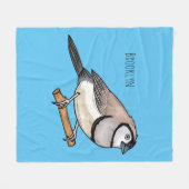 二筋フィンチバードカートゥーンイラストレーション フリースブランケット (正面(横))