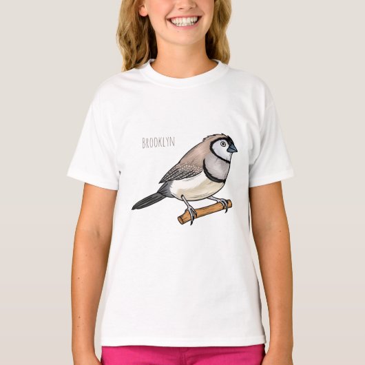 二筋フィンチバードカートゥーンイラストレーション Tシャツ (正面)