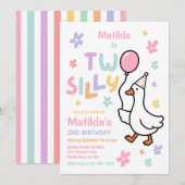 二羽のアホなガチョウの女の子 パステル色の2歳の誕生日パーティー 招待状 (正面/裏面)