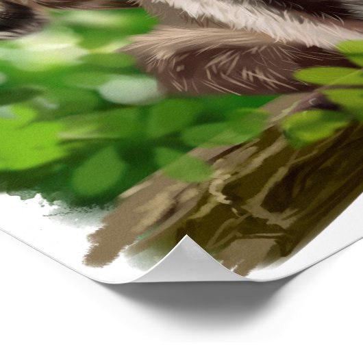 二羽のアライグマが木の枝に座っている ポスター (角)