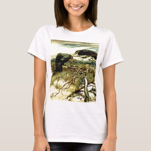 二羽のカラスやトワはマネを作る Tシャツ (正面)