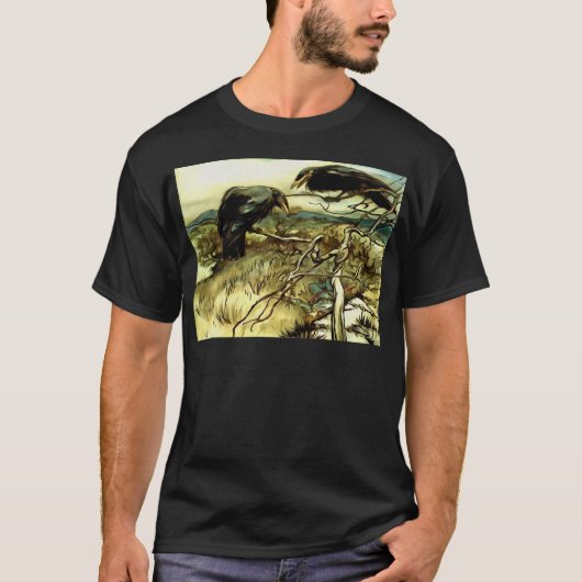 二羽のカラスやトワはマネを作る Tシャツ (正面)