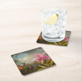 二羽のハミングバードのヒードを持つラン スクエアペーパーコースター (インサイチュ)