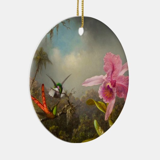 二羽のハミングバードのヒードを持つラン セラミックオーナメント (右)