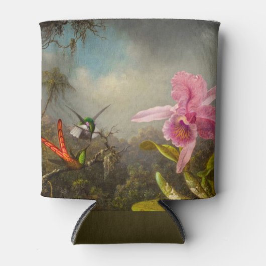 二羽のハミングバードのヒードを持つラン 缶クーラー (正面)