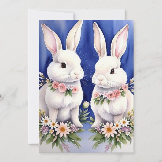 二羽のバニーウサギと花 シーズンカード (正面)