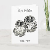 二羽のフクロウのひながインク絵画を吸う カード (正面)