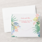 二羽のフラミンゴとトロピカルな花の素敵なおとぎ話 オールインワン招待状 (裏面)