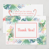 二羽のフラミンゴとトロピカルフラワーの素敵なおとぎ話 サンキューカード (正面/裏面)