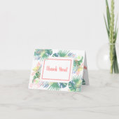 二羽のフラミンゴとトロピカルフラワーの素敵なおとぎ話 サンキューカード (正面)