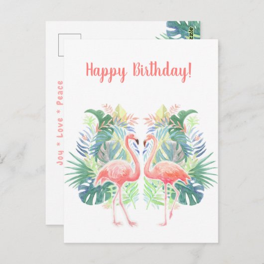 二羽のフラミンゴのための素敵なおとぎ話　トロピカル・フラワー ポストカード (正面/裏面)