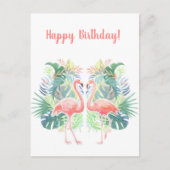 二羽のフラミンゴのための素敵なおとぎ話　トロピカル・フラワー ポストカード (正面)