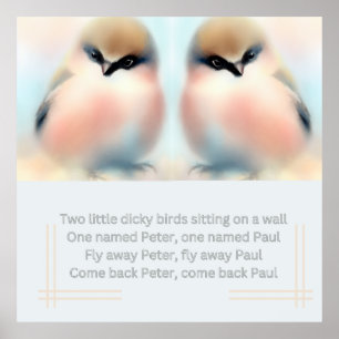 二羽の小さな野鳥。子供部屋 ポスター