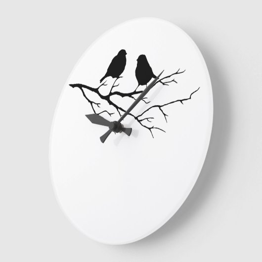 二羽の小さな鳥の黒と白のスズメ、自然 ラージ壁時計 (傾斜)