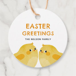 二羽の小さな鶏を持つハッピーイースター フェイバータグ