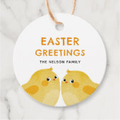 二羽の小さな鶏を持つハッピーイースター フェイバータグ (正面)