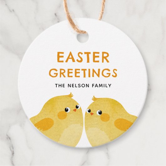 二羽の小さな鶏を持つハッピーイースター フェイバータグ (正面)