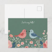 二羽の小鳥と花 ポストカード (正面/裏面)