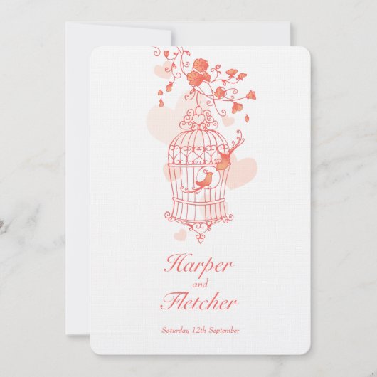 二羽の愛鳥が鳥籠の結婚珊瑚を開く 招待状 (正面)