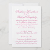 二羽の白い鳩とピンクのリボンのフォーマルな結婚式招待状 招待状 (裏面)