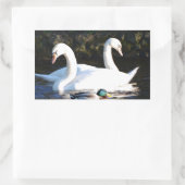 二羽の白鳥とアヒル 長方形シール (バッグ)