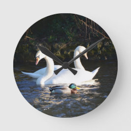 二羽の白鳥と一羽のアヒル ラウンド壁時計