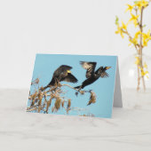 二羽の紋付き鵜が飛行する(2537) カード (黄色い花)