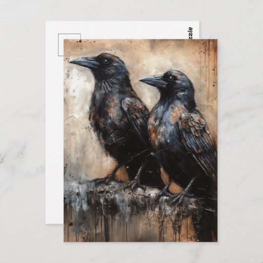 二羽の美しいカラス ポストカード (正面/裏面)