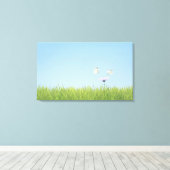 二羽の蝶が花の上を漂っていた キャンバスプリント (インサイチュ (ウッドフロア))