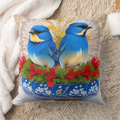 🐦 二羽の鳥のスロー枕 花柄 自然のホームデコレーション クッション (ブランケット)