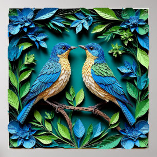 🕊️ 二羽の鳥のペーパーアート壁掛けギフト 🎁 ポスター