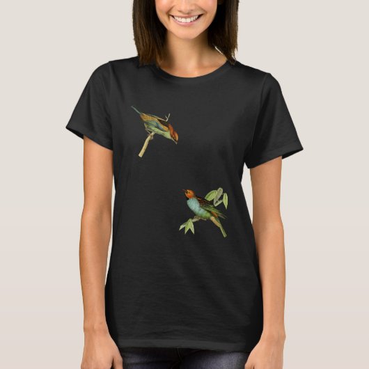 二羽の鳥ヴィンテージレトロガーデン Tシャツ (正面)