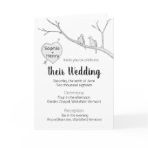 二羽の鳩と樹木のハートの結婚式招待状