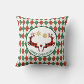 二羽の鹿が型に飛びアーガイル込む素朴 クッション (裏面)