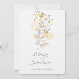 二羽の黄色い鳥が鳥の巣箱を開結婚ける 招待状
