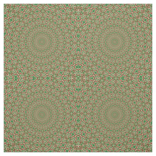 二色のグリーンに赤と白の万華鏡 ファブリック (見本)
