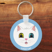 二色の目を違う持つ白猫 キーホルダー (正面)