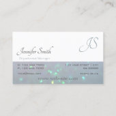 二色白色ライトブルーパールグリッターモノグラム 名刺 (裏面)