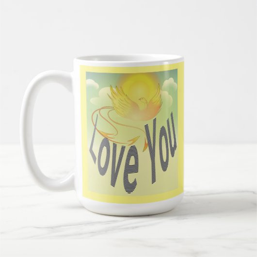 二言愛せよ。燃える黄色いフェニックスの鳥 コーヒーマグカップ (左)