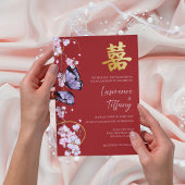 二言語対応中国式結婚式招待状バタフライ 招待状