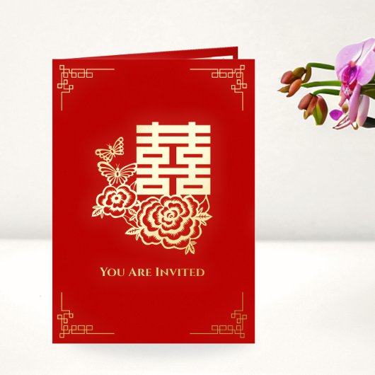 二言語 中国語 結婚式 招待状 牡丹
