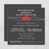 二赤いハートチョ結婚ーク 招待状 (正面/裏面)