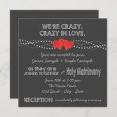 二赤いハートヴィンテージタイポグラフィ結婚ズ 招待状 (正面/裏面)