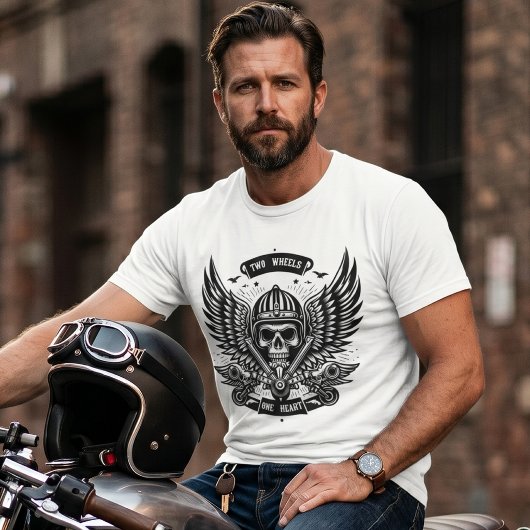 二輪の鼓動バイカーのドクロ Tシャツ