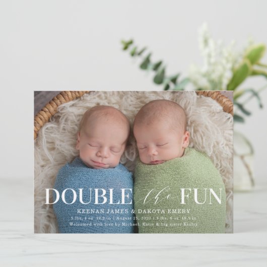 二重おもしろい |ツインフォト誕生のお知らせ 案内状 (スタンド正面)