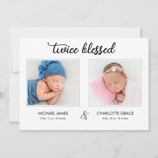 二重に祝福された双子の写真発表カード 案内状 (正面)