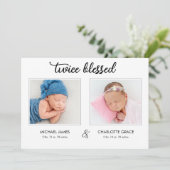 二重に祝福された双子の写真発表カード 案内状 (スタンド正面)